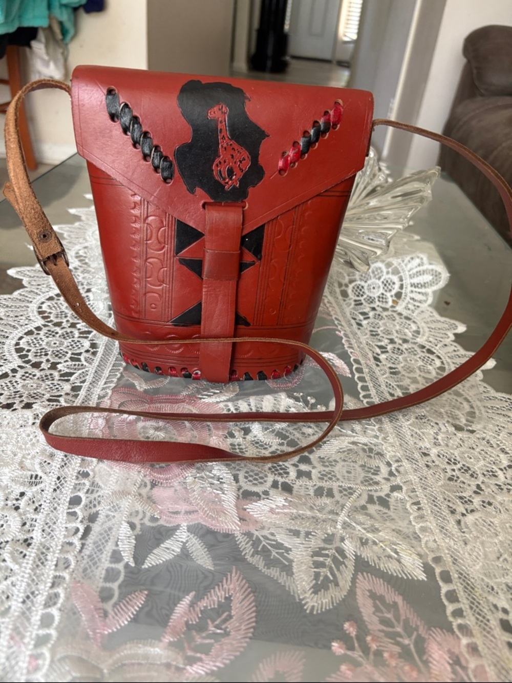 Women's Genuine Leather Small Handbag with Giraffe Print